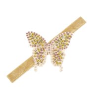 Bentita de par, fete, BUTTERFLY crem, catifea elastica, margele