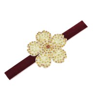 Bentita de par, fete, FLOWER visiniu, catifea elastica, margele sticla